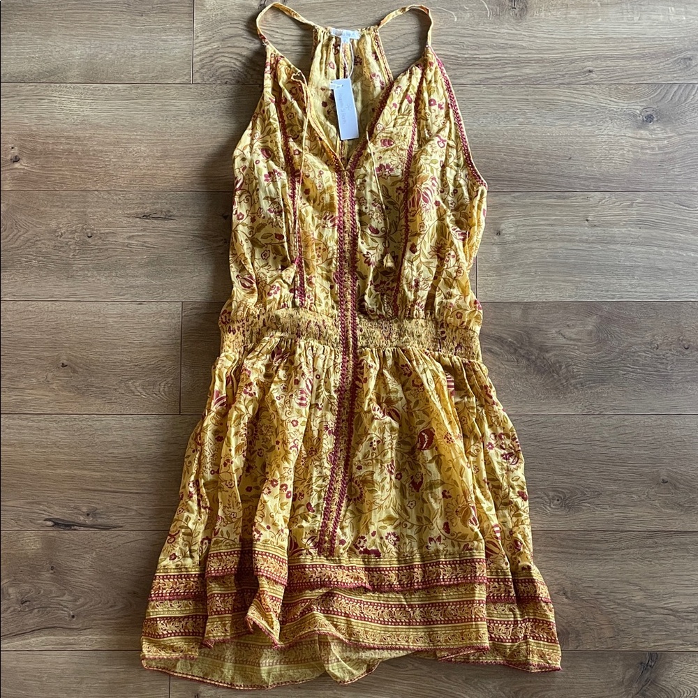 Poupette St. Barth Yellow and Burgundy Printed Mini Dress